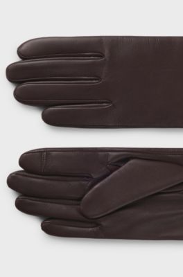 Touchscreen-friendly gloves in leather with logo rivet, Dark Red