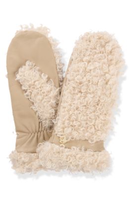 フェイクテディ ミトン レザーパネル, ライトベージュ