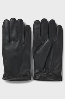Guantes de piel aptos para pantallas t&aacute;ctiles con detalle de logo met&aacute;lico, Negro