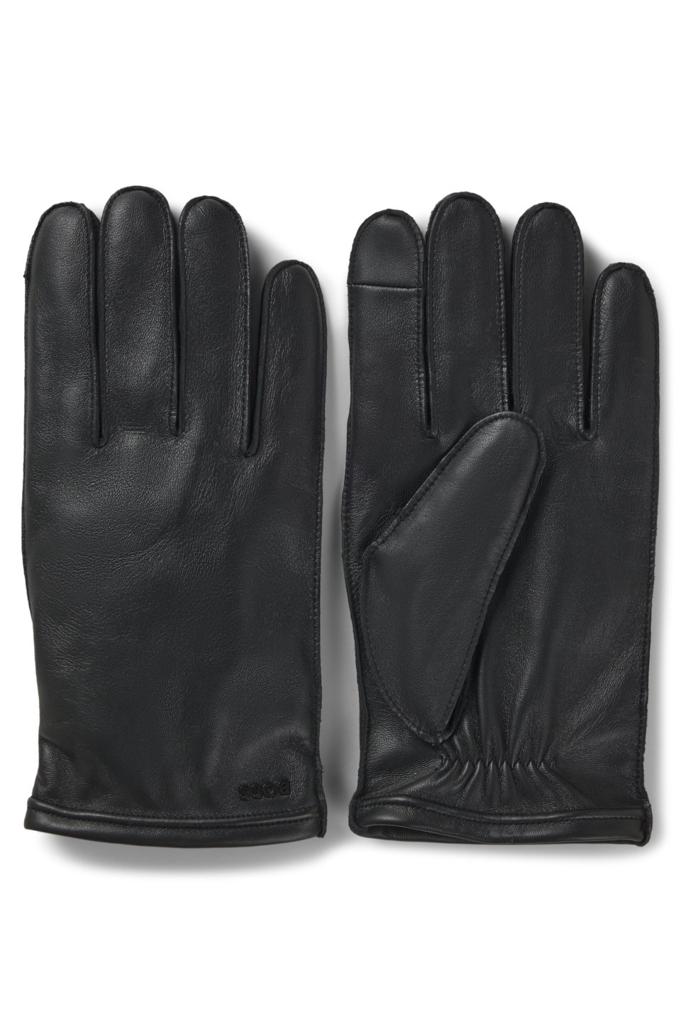 Touch-tech leather gloves with metal logo detail