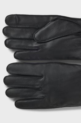Guantes de piel aptos para pantallas t&aacute;ctiles con detalle de logo met&aacute;lico, Negro