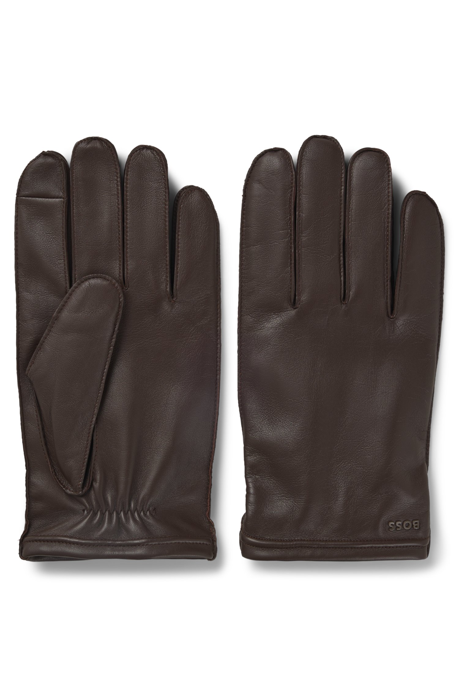 Boss Touch-tech leather gloves with metal logo detail handskar & vantar herr