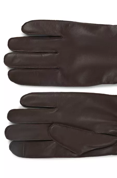 Touchscreen-geeignete Lederhandschuhe mit metallenem Logo-Detail