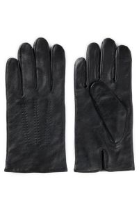 Gants en cuir avec doublure en laine mélangée et logo, Noir