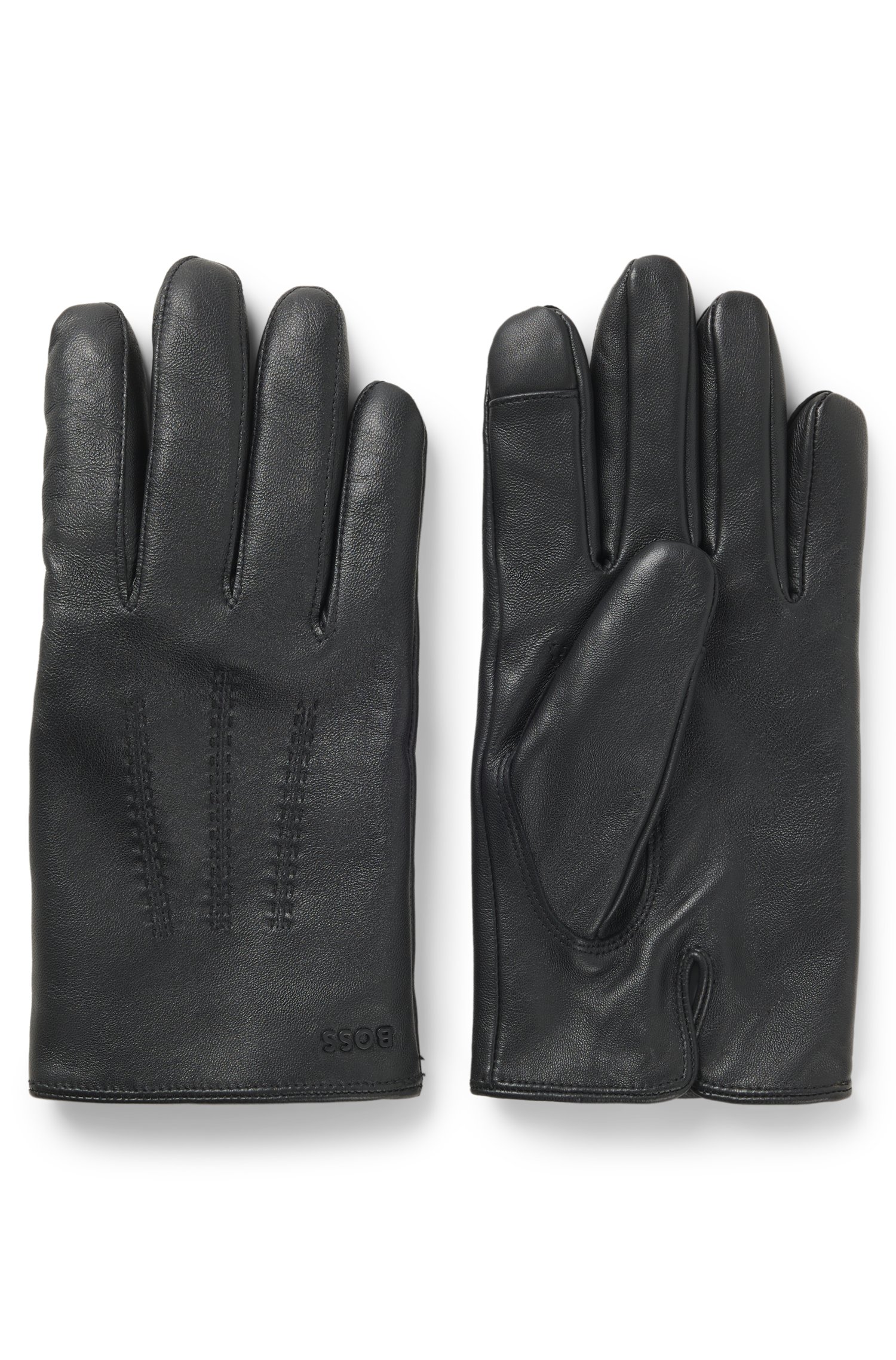 Boss Wool-blend lined leather gloves with logo handskar & vantar herr