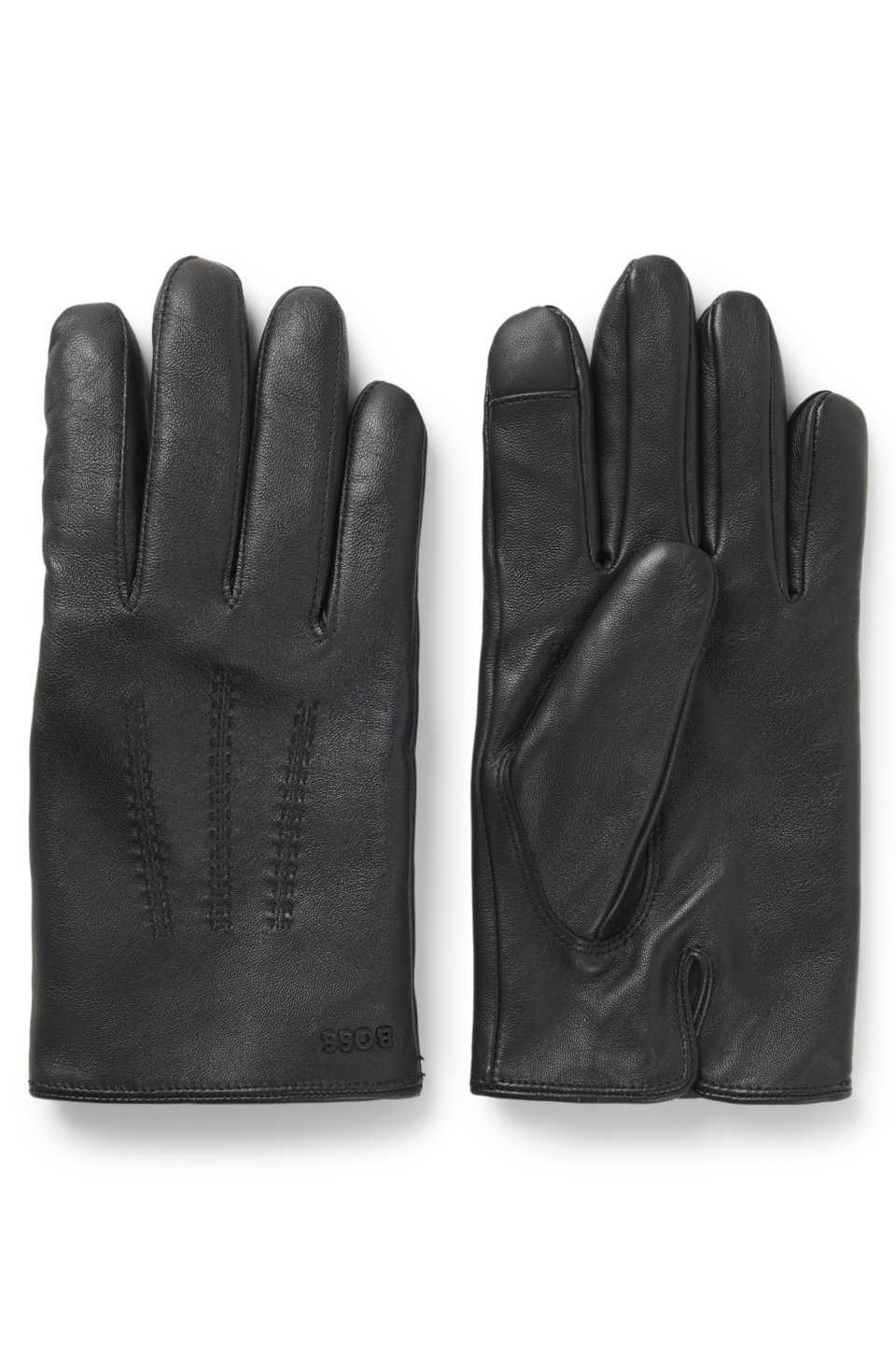 Wool-blend lined leather gloves with logo