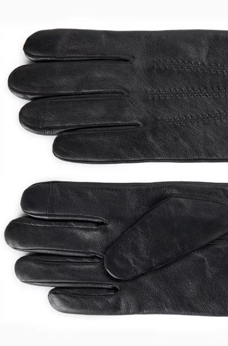 Touchscreen-friendly gloves in leather with metallic logo lettering