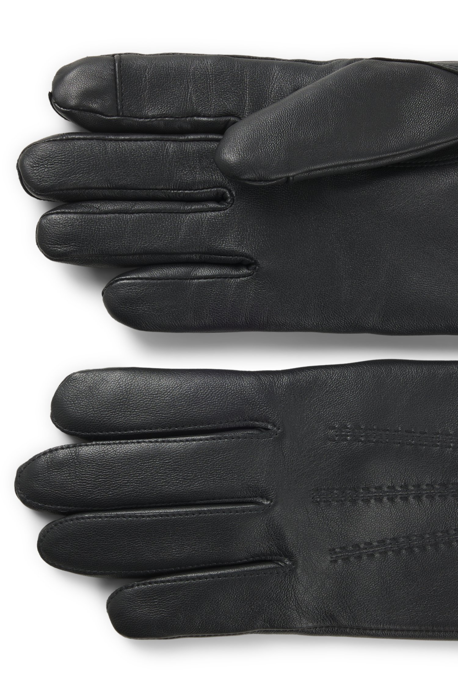 Boss Wool-blend lined leather gloves with logo handskar & vantar herr – bild 3