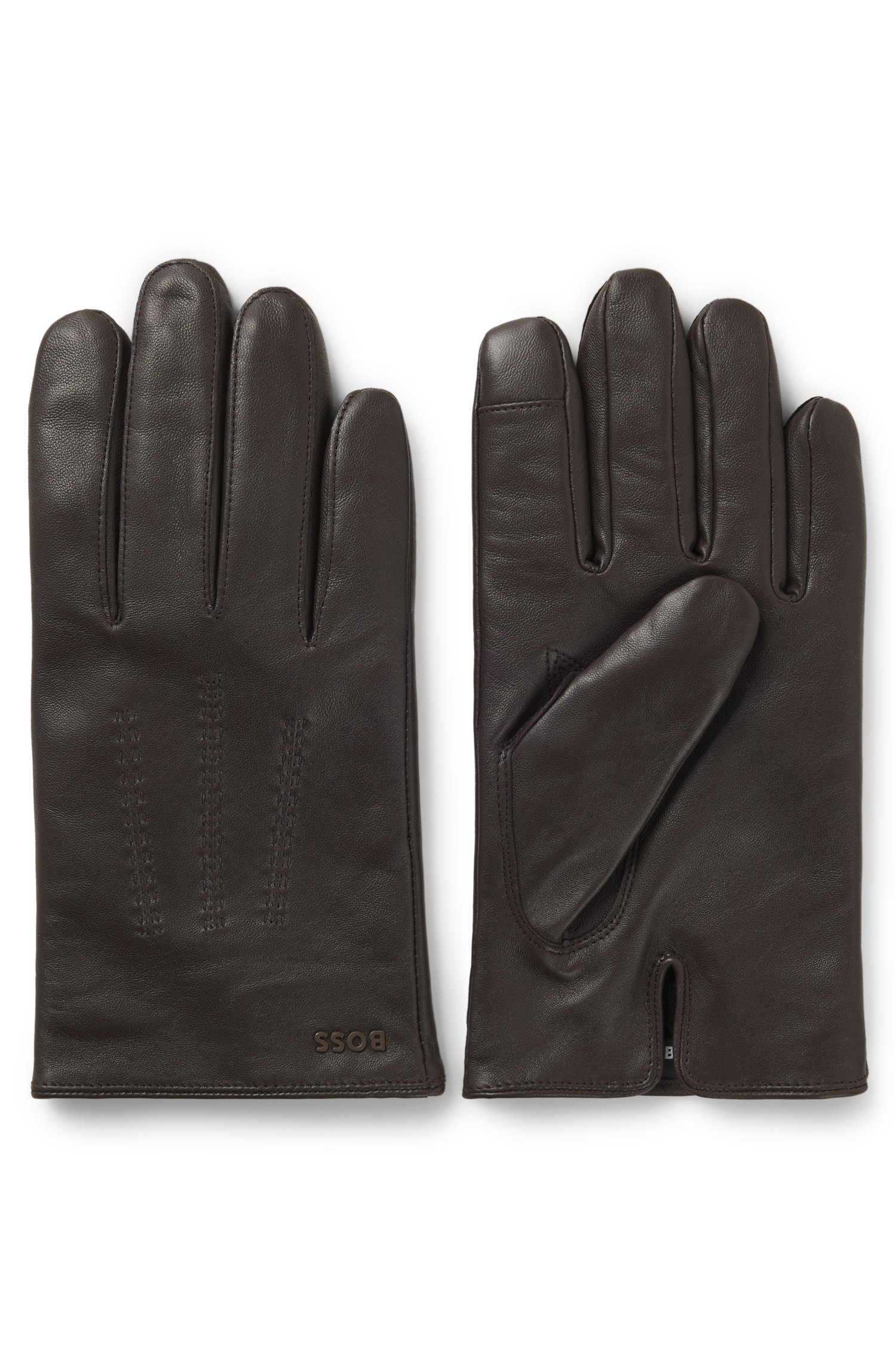 Boss Wool-blend lined leather gloves with logo handskar & vantar herr