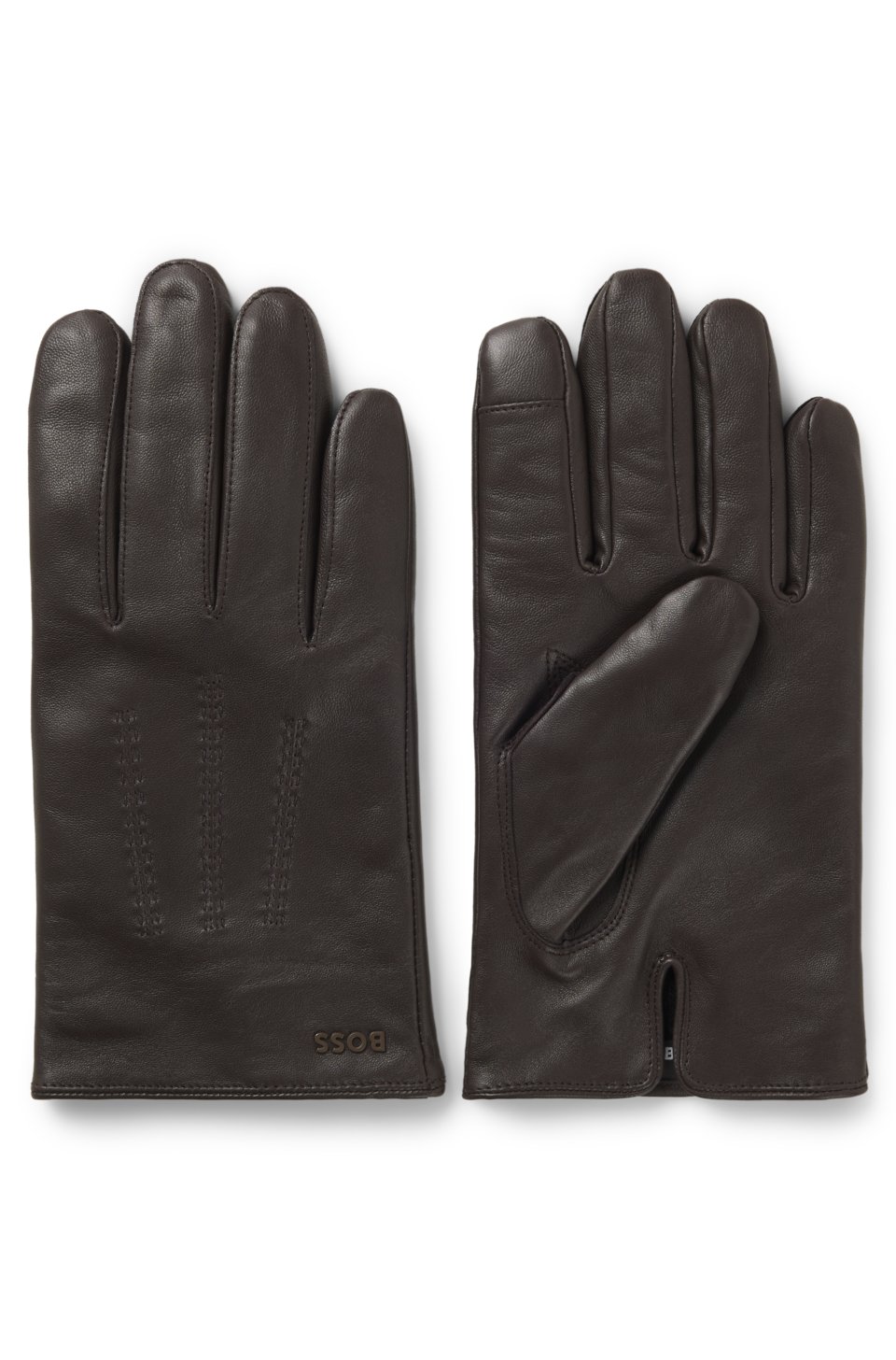Wool-blend lined leather gloves with logo