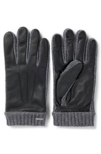 Logo-trim gloves in wool and leather, Black