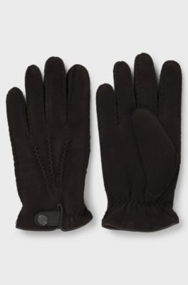 Sheepskin gloves with leather trims, Dark Brown