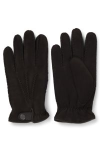 Guantes de piel de oveja con apliques de piel, Marrón oscuro