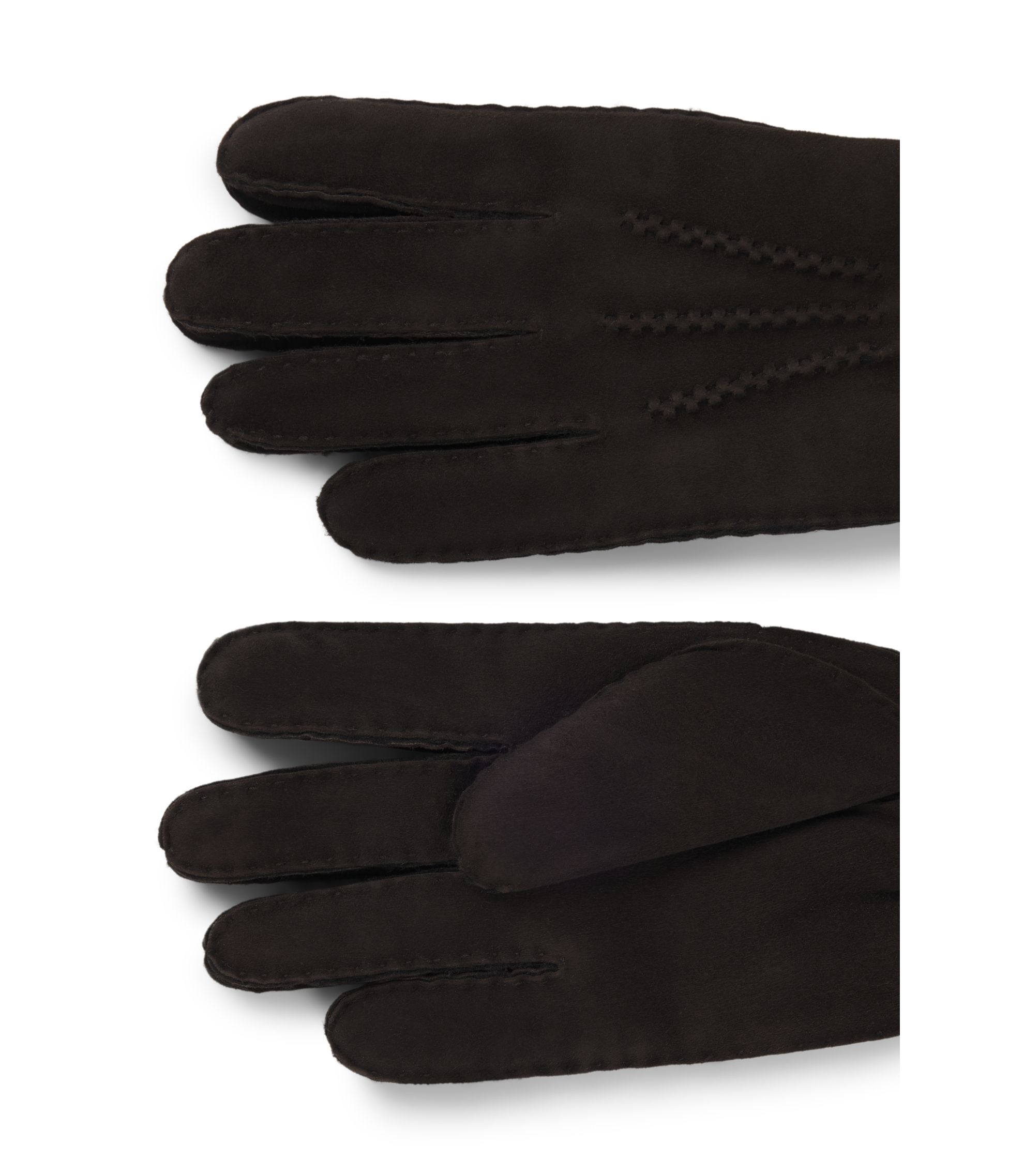 BOSS - Sheepskin gloves with leather trims - Dark Brown