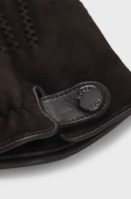 Sheepskin gloves with leather trims, Dark Brown