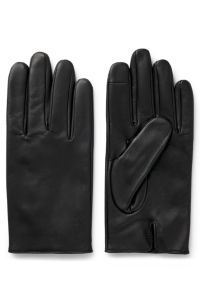 Gants en cuir grainé avec doublure intégrale et logo gravé au laser, Noir