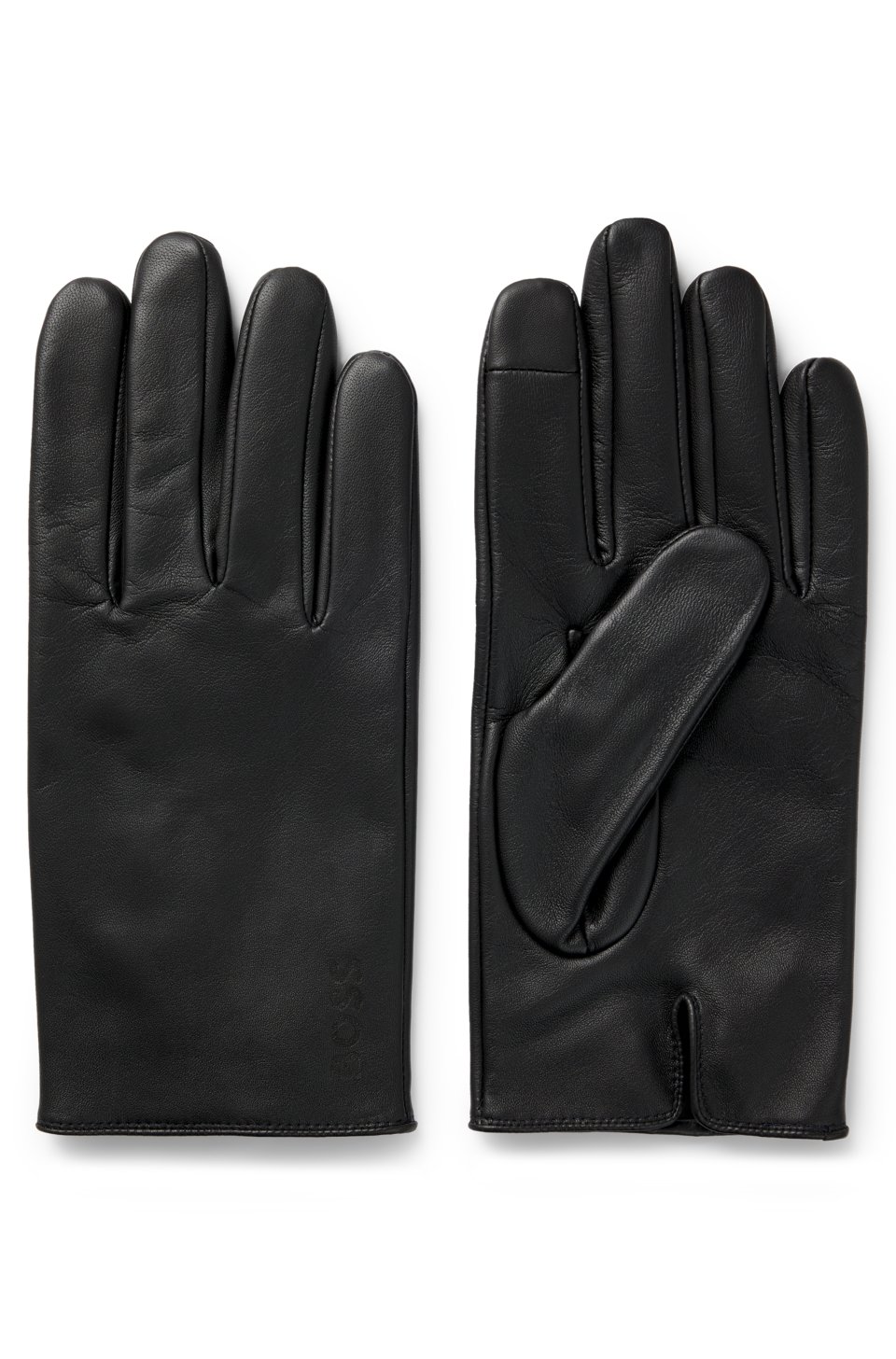 Grained-leather gloves with full lining and lasered logo