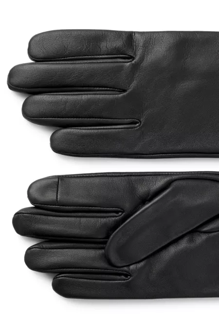 Grained-leather gloves with full lining and lasered logo