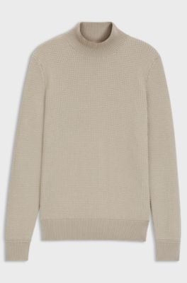 Mock-neck sweater in cotton and virgin wool, Light Beige