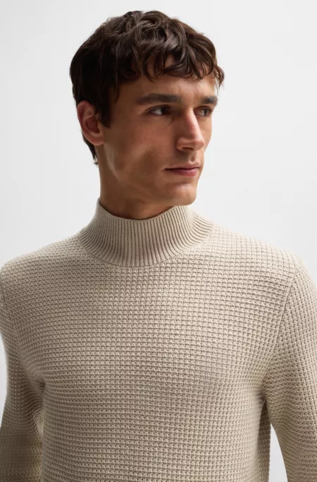 Mock-neck sweater in cotton and virgin wool