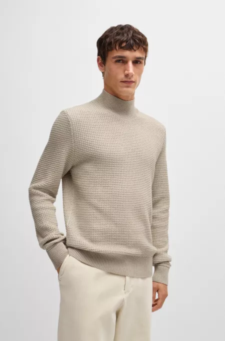 Mock-neck sweater in cotton and virgin wool