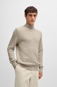 Mock-neck sweater in cotton and virgin wool, Light Beige