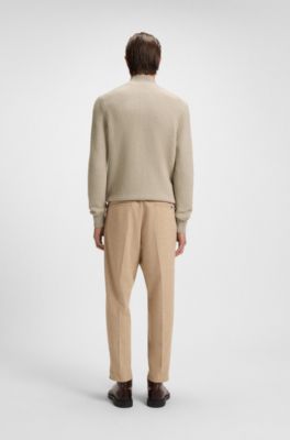 Mock-neck sweater in cotton and virgin wool, Light Beige