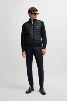 【美品】【50】HUGO BOSS スタンドカラー ジャケット メンズ BOSS - ジップアップジャケット ミックスマテリアル ロゴパッチ