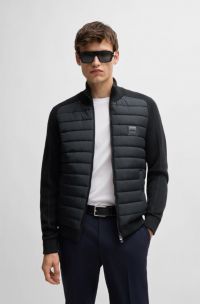 Giubbotto con zip in materiali misti con targhetta con logo, Nero
