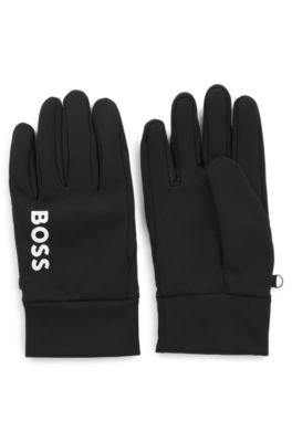 BOSS - Touchscreen-friendly running gloves with printed logos - Black