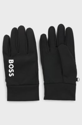 Touchscreen-friendly running gloves with printed logos, Black