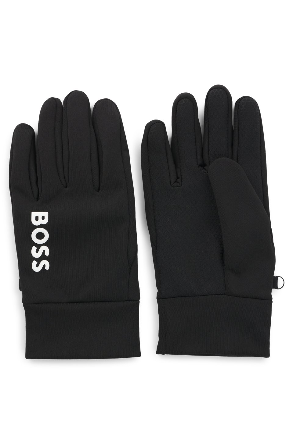 Touchscreen-friendly running gloves with printed logos
