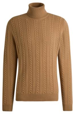 Hugo Boss Cable-knit Sweater In Virgin Wool And Cashmere In Gold