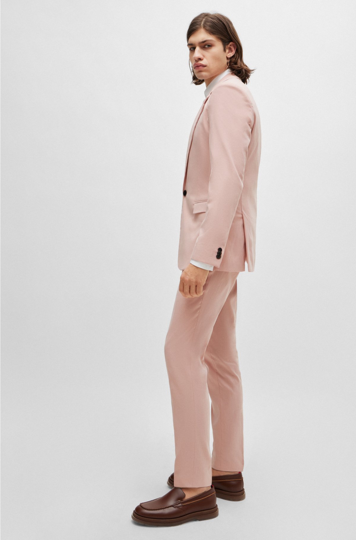 Extra-slim-fit suit in a lightweight cotton blend, light pink