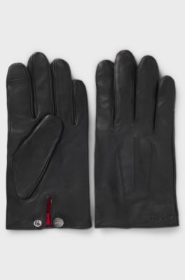 Leather gloves with wool-blend lining, Black