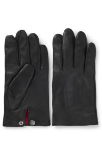 Leather gloves with branded press stud and lining, Black