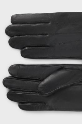 Leather gloves with wool-blend lining, Black