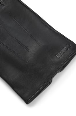 Leather gloves with wool-blend lining, Black