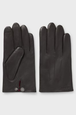 Leather gloves with wool-blend lining, Dark Brown