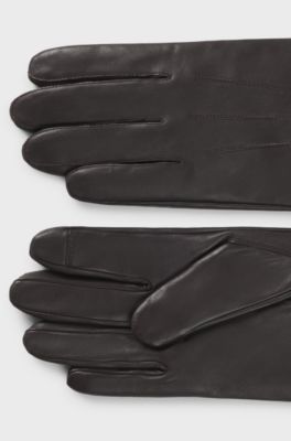 Gants en cuir avec doublure en laine m&eacute;lang&eacute;e, Marron fonc&eacute;