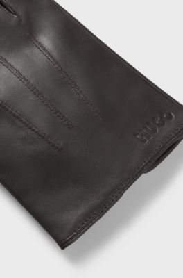 Leather gloves with touch-sensitive fingertips, Dark Brown