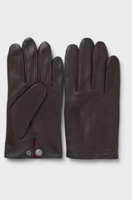 Leather gloves with touch-sensitive fingertips, Brown