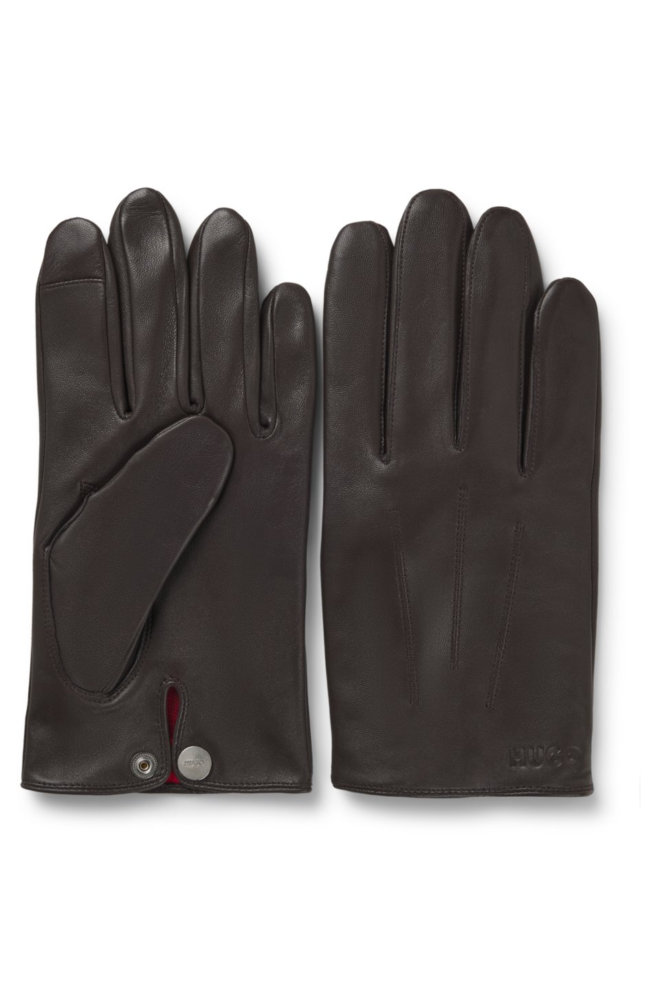 Leather gloves with touch-sensitive fingertips