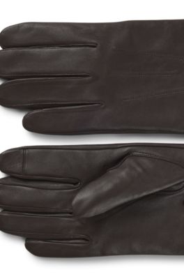 HUGO - Leather gloves with touch-sensitive fingertips - Brown