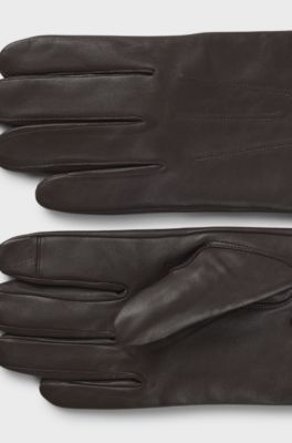 Leather gloves with touch-sensitive fingertips, Brown