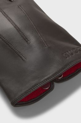 Leather gloves with touch-sensitive fingertips, Brown