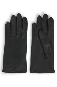 Gants en cuir nappa avec doublure et logo revisité, Noir