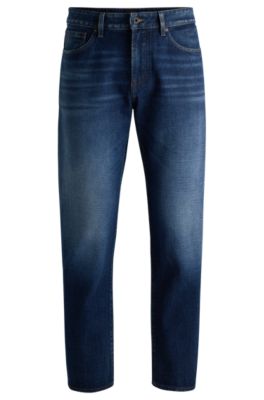 Maine Regular-fit jeans in dark-blue soft-touch denim, Blue