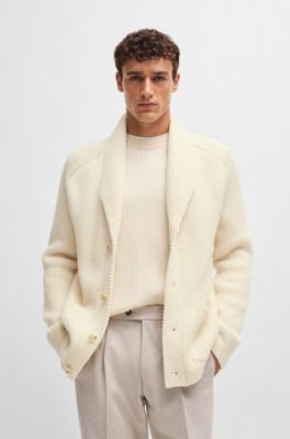 BOSS - Regular-fit cardigan in wool, cashmere and silk - Natural