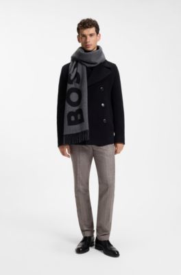 In Italien gefertigter Jacquard-Schal aus Woll-Mix, Grau
